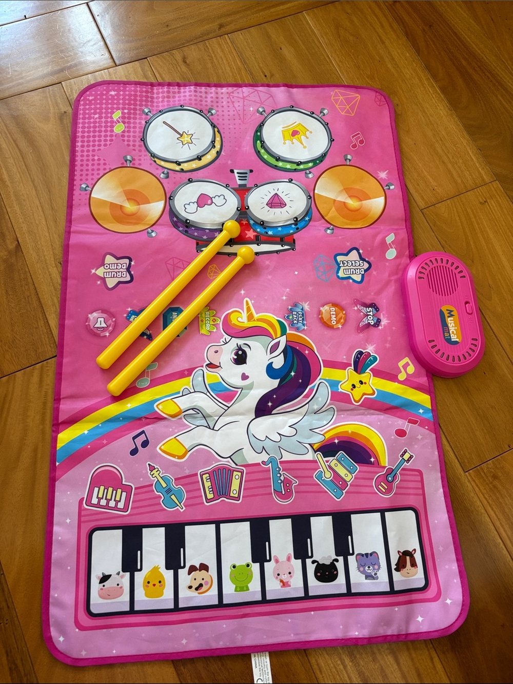 Pink Unicorn Musical Learning Mat with Drum and Piano LIKE NEW